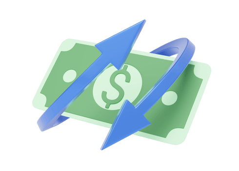 Arrow that circle cash money floating on transparent. Mobile banking and Online payment service. Cashback and refund. Transfer arrows icon and Currency exchange online. Saving dollar. 3d render. png
