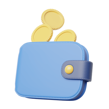 Gold coin falling into wallet floating on transparent. mobile banking and Online payment service. Save dollar in Pig money box. Saving money wealth. Business cartoon style concept. 3d icon render. png