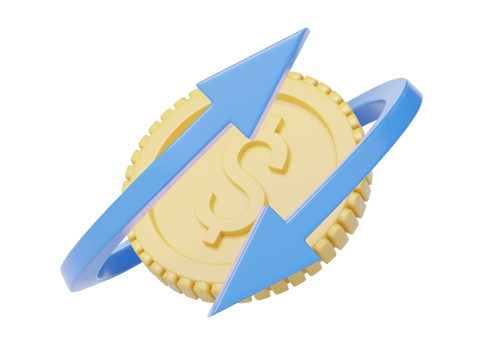 Arrow that circle gold coin floating on transparent. Mobile banking and Online payment service. Cashback and refund. Transfer arrows icon and Currency exchange online. Saving dollar. 3d render. png
