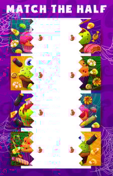 Match the half of Halloween holiday sweets, candy vector