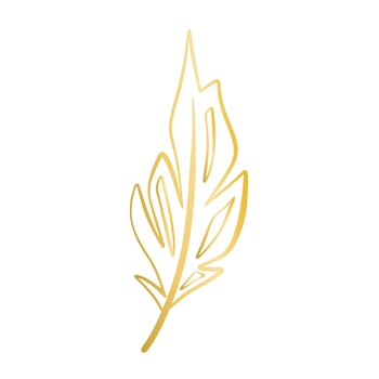 Golden decorative bird feather isolated vector illustration