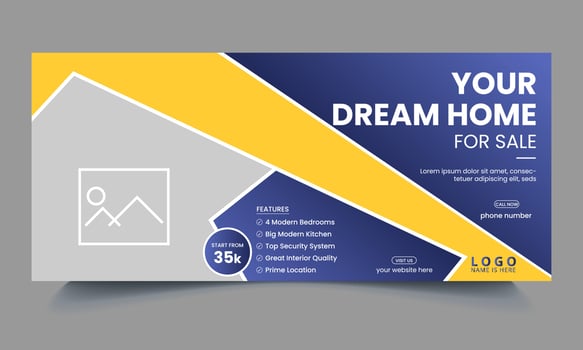 Real estate social media cover design, Real estate Facebook cover design template, Marketing template design vector