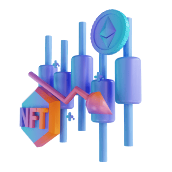3D illustration NFT and Ethereum candle stick down png