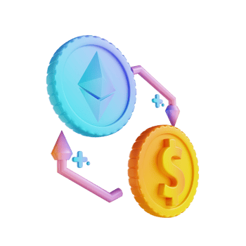 3D illustration exchange Ethereum with dollars png