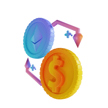 3D illustration exchange Ethereum with dollars png