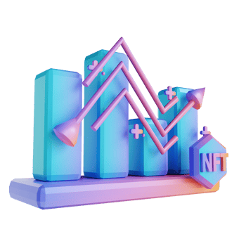 3D illustration of rising NFT cube graph png