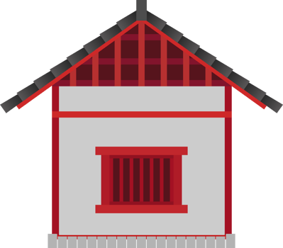 chinese house side view with red white and black rooftop color style png