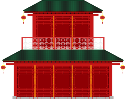chinese 2 storey house red and black rooftop color style png