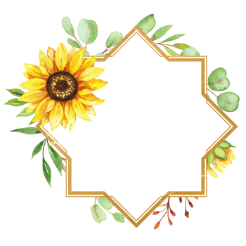 golden frame with sunflower flowers, watercolor illustration png