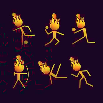 cute set of sports in fire shape vector