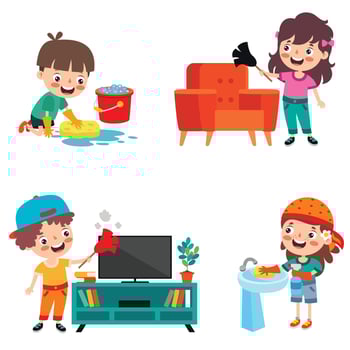 Set Of Children Doing Various Houseworks vector