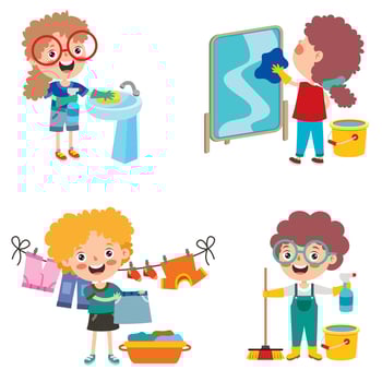 Set Of Children Doing Various Houseworks vector