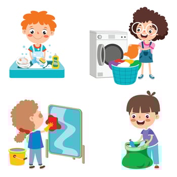 Set Of Children Doing Various Houseworks vector