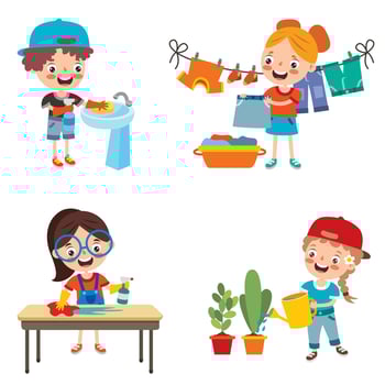 Set Of Children Doing Various Houseworks vector