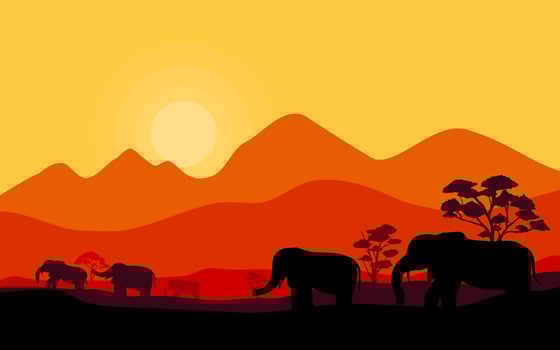 Savanna with Elephant Nature Landscape Background vector