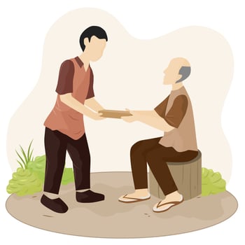 Man Giving Donation to The Old Man vector
