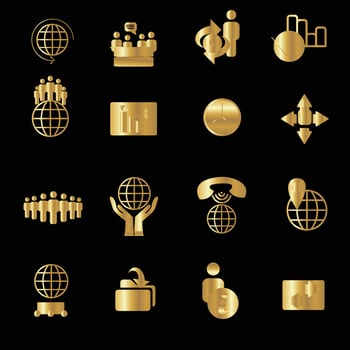 Set of gold global business icons vector