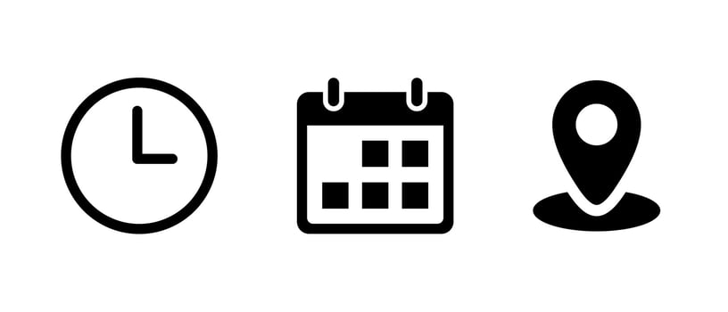 Time, date, and address icon vector. Event elements vector