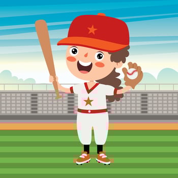 Cartoon Illustration Of A Kid Playing Baseball vector