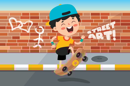 Cartoon Illustration Of A Kid Playing Skateboard vector