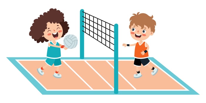 Cartoon Illustration Of A Kid Playing Volleyball vector