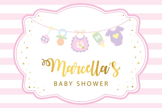 Classic baby girl shower banner template with baby toys vector
