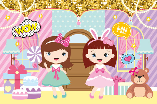 party banner with two little girls vector