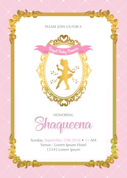 Royal Baby Shower Invitation with cute ballerina girl vector