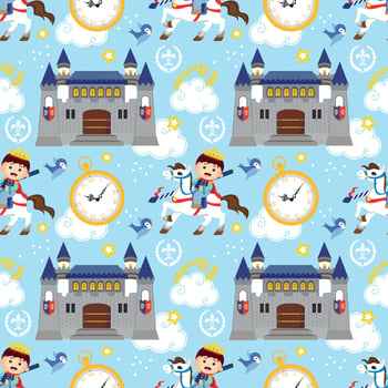 seamless pattern with cute prince and castle vector