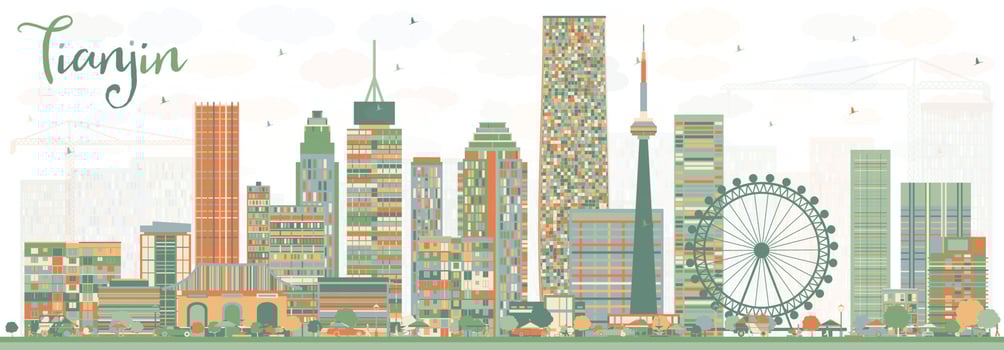 Abstract Tianjin Skyline with Color Buildings. vector
