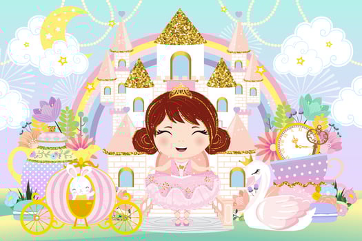 glitter castle and cute little princess vector