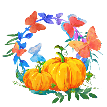 Halloween, pumpkin , watercolor flowers illustration. png