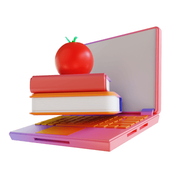 3D illustration colorful book apple and laptop png
