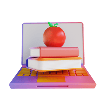 3D illustration colorful book apple and laptop png