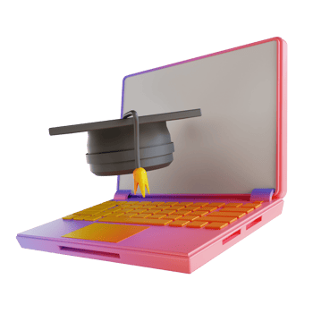 3D illustration colorful graduation hat and laptop png