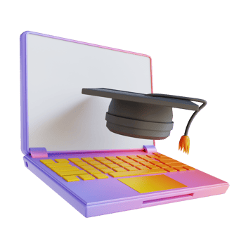 3D illustration colorful graduation hat and laptop png