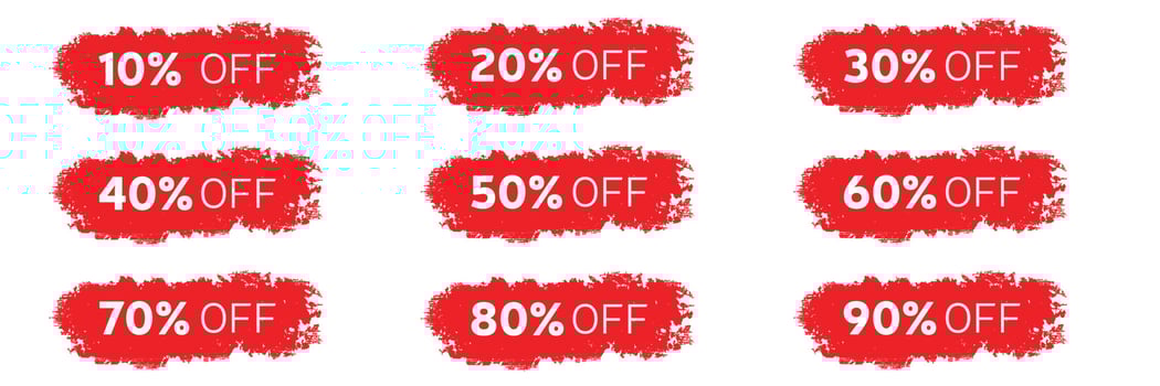 Percent discount sale promotion off isolated on white background. 10 20 30 40 50 60 70 80 and 90 percent off vector