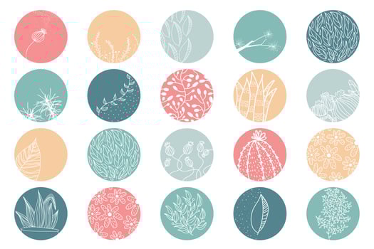 Highlight cover set, abstract floral botanical icons for social media. Vector illustration. watercolor design. Set of Instagram Story Highlights Covers Icons.