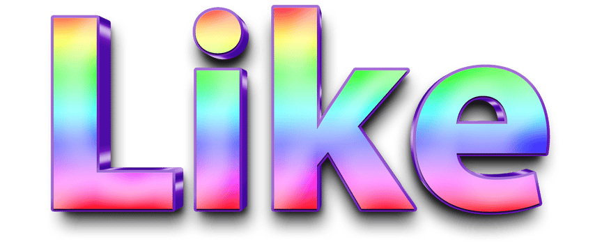 rainbow volumetric 3D Text of the inscription Like isolated cut out png