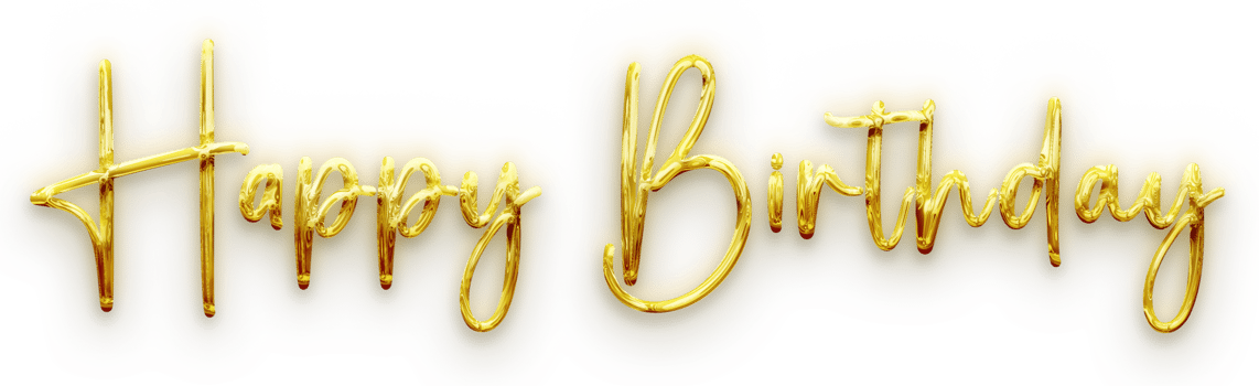 Golden volumetric 3D Text inscription Happy Birthday. isolation cut out png