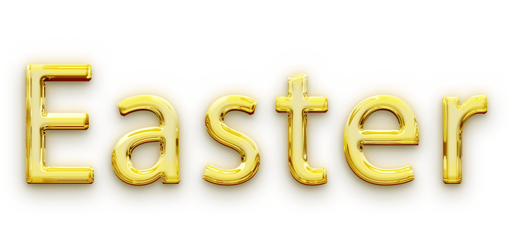 Gold volumetric 3D Text inscription Easter isolated cut out png