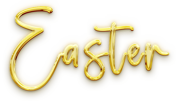Gold volumetric 3D Text inscription Easter isolated cut out png