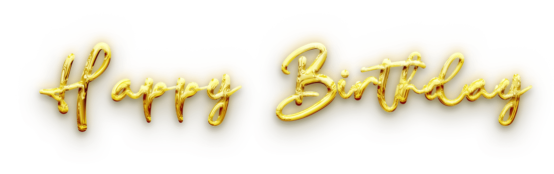 Golden volumetric 3D Text inscription Happy Birthday. isolation cut out png