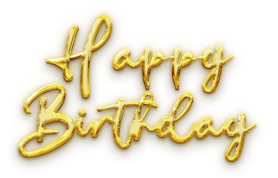 Golden volumetric 3D Text inscription Happy Birthday. isolation cut out png