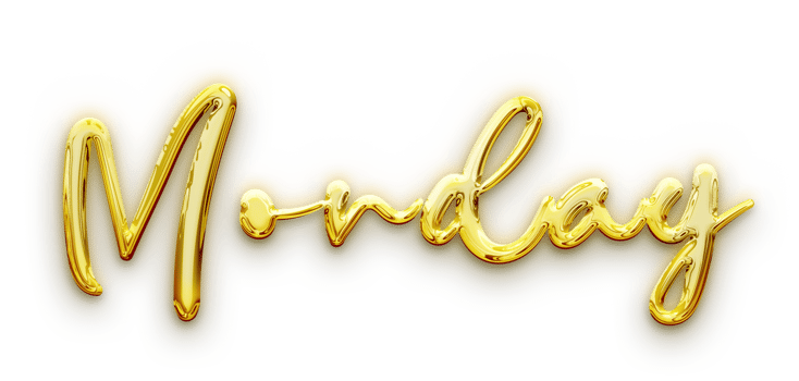 Golden volumetric 3D Text of the inscription Monday isolated cut out png