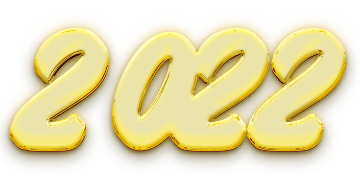 Golden volumetric 3D Text of the inscription 2022 isolated cut out png