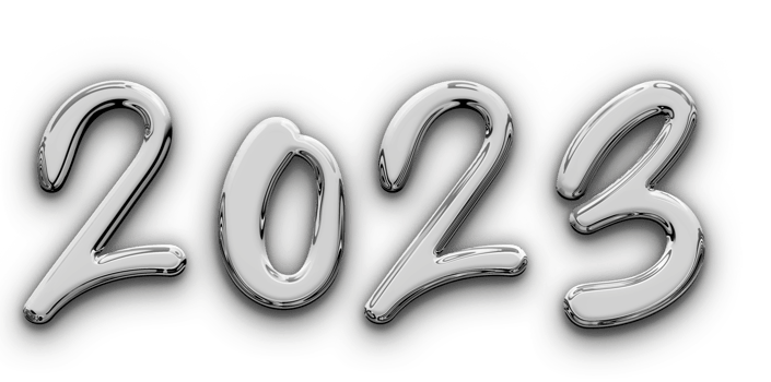 Metallic volumetric 3D Text of the inscription 2023 isolated cut out png