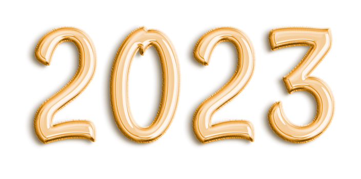 Golden Volumetric 3D Text Balloons Lettering 2023 cut out png