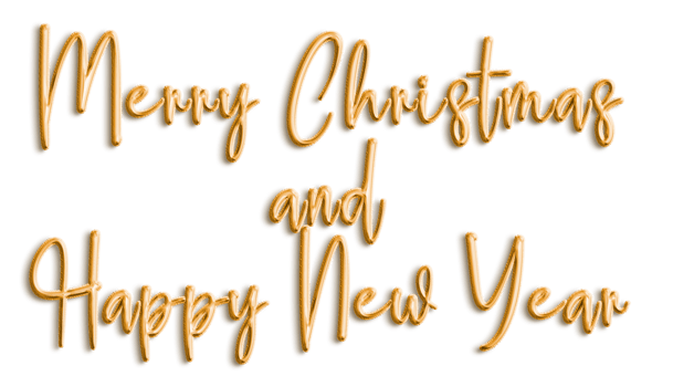 Golden Text Merry Christmas and Happy New Year cut out png