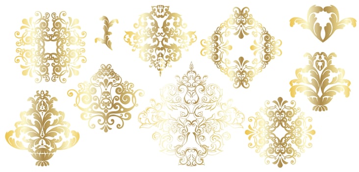 Vector damask vintage baroque scroll ornament swirl. Victorian monogram heraldic shield swirl. Retro floral leaf pattern border foliage antique  acanthus calligraphy engraved tattoo. Seamless pattern